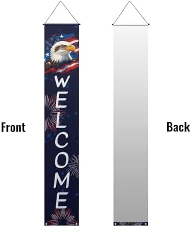 doginthehole Happy 4th of July Decorations Door Banner 2pcs Set Welcome Porch Sign Cool Bald Eagle Hanging Flag Patriotic Decor Outdoor Red White Blue - Image 3