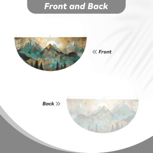 Mountains Sun Tree Semicircular Hanging Decorative Bunting Flag 2pcs - Image 2