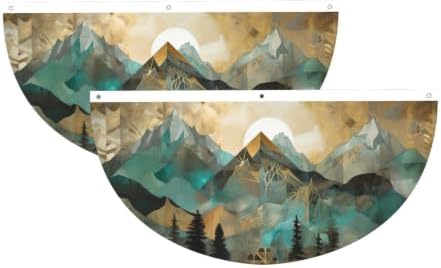 Mountains Sun Tree Semicircular Hanging Decorative Bunting Flag 2pcs by Ouqiuwa