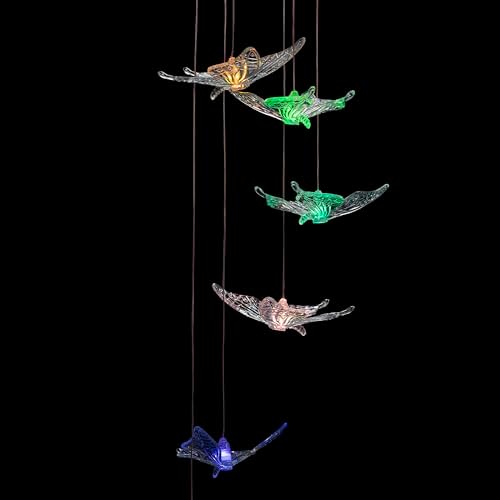Alpine Corporation 27" Tall Outdoor Solar Powered Wind Mobile with Color Changing LED Butterfly Lights - Image 5