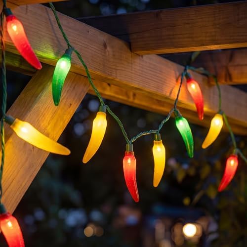 Oviejo Chili Pepper String Lights, 13.6FT Lights String with 35 Multicolor Chili, Christmas Pepper for Indoor Outdoor Garden Patio Christmas Party Carnival Decor, Green Wire by Oviejo