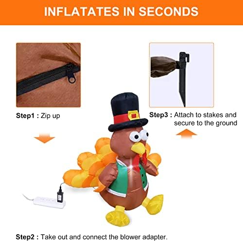Thanksgiving Inflatables Turkey Outdoor Yard Decorations, 4FT Blow up Lighted Happy Turkey, Thanksgiving Festive Yard Decor Display Autumn Fall Lights Outdoor Decoration - Image 4