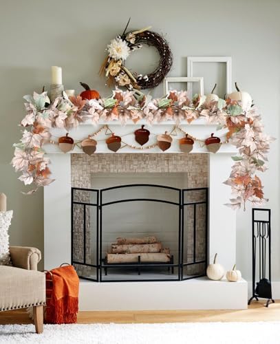 DearHouse 2 Pack Fall Maple Leaf Vine, 5.9Ft/Piece Hanging Garland White Autumn Foliage Thanksgiving Decor for Home Wedding Fireplace Party Christmas (White&Orange) - Image 6