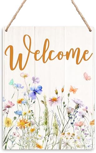 Spring Wooden Welcome Signs, Spring Door Decor, Spring Decorations for Home, Rustic Farmhouse Spring Hanging Plaque for Front Door Wall Porch Outdoor 8x10 Inch by Kneaotoaji