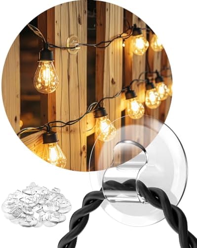 ispneay 48 Clear Waterproof Adhesive Hooks for Outdoor String Lights Clips by ispneay