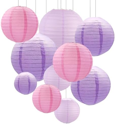 ZOOYOO 10Pcs Paper Lanterns,Pink Purple Round Hanging Tissue Paper Lanterns Decorations for Birthday,Wedding,Baby Shower,Theme Party Garden Home Decor by ZOOYOO