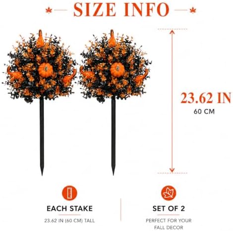 2 Pack Fall Pumpkin Topiary Trees with Stakes, 22 Inch (Black) - Image 3