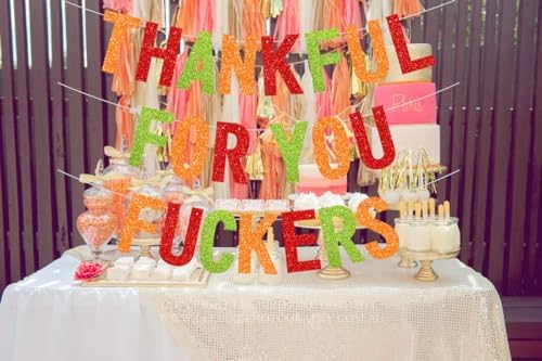 Thanksgiving Decorations, Friendsgiving Decorations, Glittery Thanksgiving Friendsgiving Banner for Mantel Font Porch, TFYF Thankful for You Fall Party Decorations for Indoor Home (Pre-Assembled)TFYFTZ - Image 4