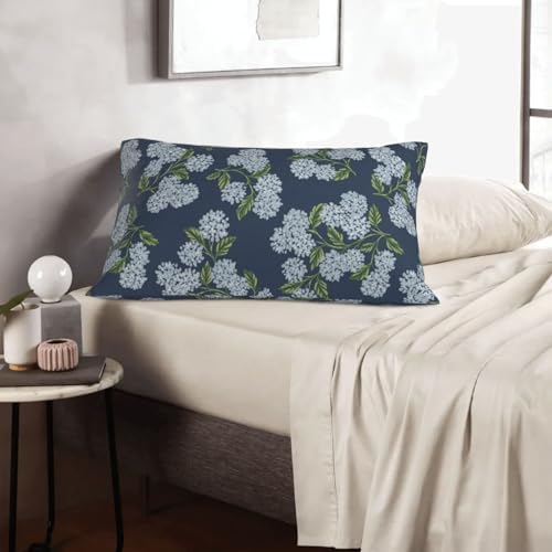 Navy Blue Spring Pillow Covers 12x20 Inch 2 Pcs Blue Green Hydrangea Flower Decor Throw Pillows Vintage Floral Seasonal Summer Outdoor Decoration Pillowcase Linen Cushion Cover for Couch Sofa - Image 5
