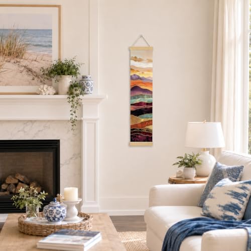 Abstract Mountain Porch Decor Banner, 31.5 x 7.8 Inch Canvas Hanging Banner with Wooden Rods, Colorful Landscape Wall Accent for Entryway, Living Room, Patio, Indoor Outdoor Display - Image 4