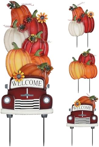 YEAHOME Fall Decorations Outdoor,Multiple Stacked Pumpkin Truck Decorative Garden Stakes for Fall Decor, Autumn Metal Yard Signs for Home Outside Garden Lawn Porch, Thanksgiving Decorations Outdoor by YEAHOME