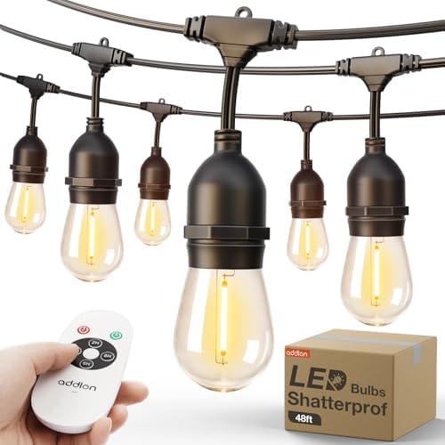 addlon LED Outdoor String Lights 48FT with Timer Edison Vintage Bulbs ETL by addlon
