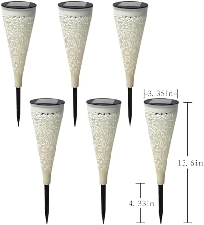 gardencave 6 Pack Solar Lights Outdoor Garden Decorative Mandala Solar Garden Lights with Warm Light Waterproof Solar Pathway Landscape Light for Path Patio Backyard Walkway Yard Decor (White) - Image 7