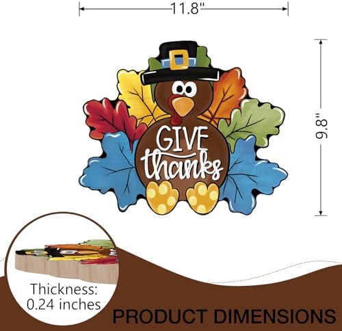 Deroro Thanksgiving Turkey Front Door Sign, Fall Give Thanks Wood Door - Image 2