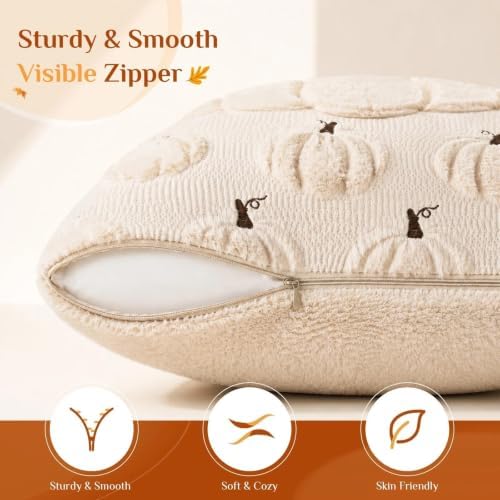 Fall Beige Pillow Covers 20x20 Set of 2 Double-Sided Pumpkin Decor - Image 3