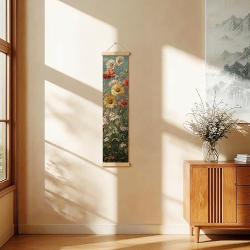 Wildflower Meadow Porch Decor Banner, 31.5 x 7.8 Inch Canvas Hanging Banner with Wooden Rods, Floral Field Wall Accent for Entryway, Patio, Living Room, Indoor Outdoor Display - Image 3