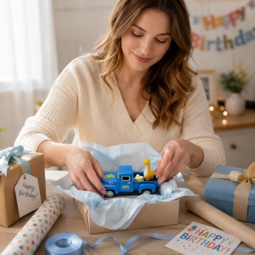 Mini Vintage Metal Birthday Truck with Dinosaur and Eggs, Blue Happy Birthday Pickup Truck Tabletop Decoration, Dinosaur Birthday Party Centerpiece and Decorative Gift for Boys and Dinosaur Fans - Image 2