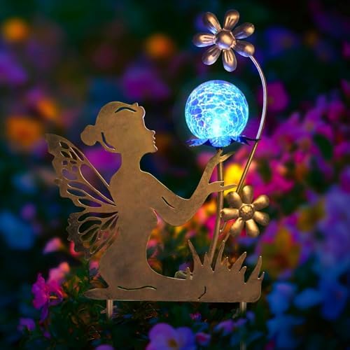 HONGLAND Solar Lights Fairy Garden Decor for Outside,Fairy Figurine Decorative Stake Housewarming Gifts for Patio Lawn Yard Pathway Outdoor Decor-Unique Valentines Day Gifts for Women Mom Grandma - Image 6