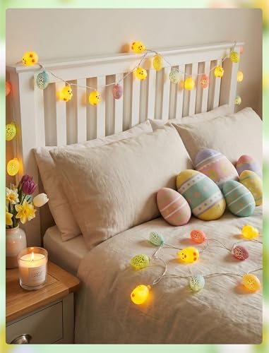 Easter Egg Chicken String Lights Plug in, 8.5Ft Outdoor Easter Decorations Lights with 10 LED Egg Chicken Pastel Fairy Lights Waterproof for Indoor Outdoor Spring Party Garden Home Window Decor - Image 4
