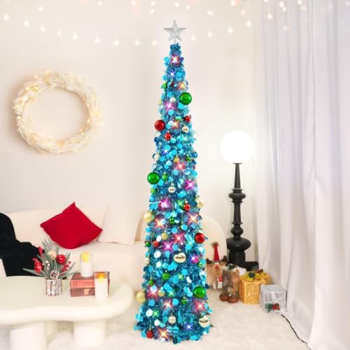 N&T NIETING Pop Up Christmas Tree with Lights & Ornaments, 6FT, Blue - Image 2