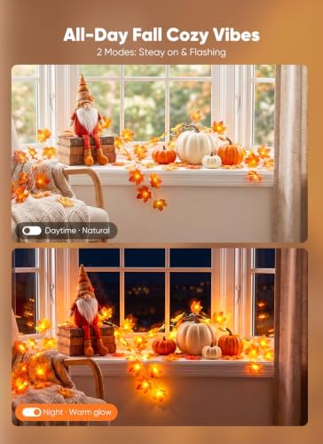 Brightown 6 Pack Fall Decorations for Home Maple Leaf Garland with Lights - Image 4