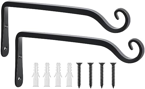 FEED GARDEN Wall Hooks for Hanging Plants 10 Inch - 2 Pack Heavy Duty Metal Plant Brackets, Holds 48 lbs, Rust Resistant Black L-Shape Hooks for Indoor Outdoor Decor by FEEDGARDEN