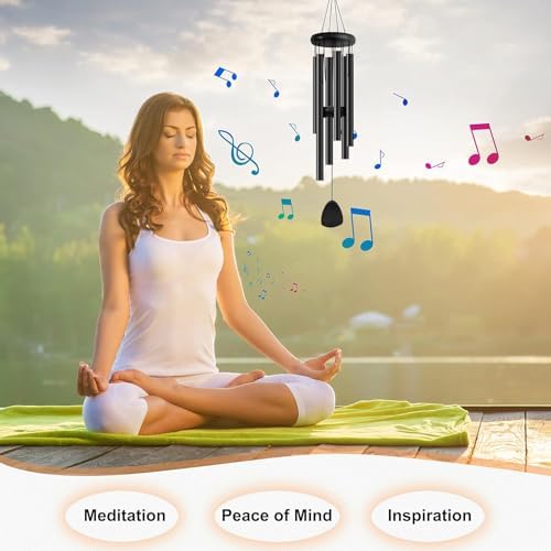 Bursvik 37" Aluminum Wind Chimes for Outside (Whole Black), Patio Zen Decor - Image 5