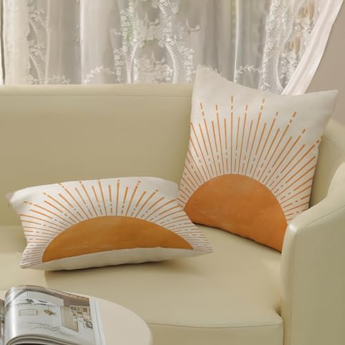 Summer Pillow Covers 18x18 Inch Set of 2, Yellow Sunshine Decorations Outdoor Throw Pillows Boho Summer Sun Sunrise Pillowcase Linen Decor Cute Modern Farmhouse Cushion Case for Home Bedroom - Image 4