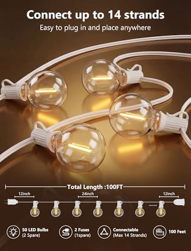 100FT G40 LED White String Lights Outdoor, Connectable Patio Globe String Lights with 52 Shatterproof LED Bulbs, Waterproof Backyard Hanging Lights for Wedding Porch Garden Bistro Deck Balcony Decor - Image 2