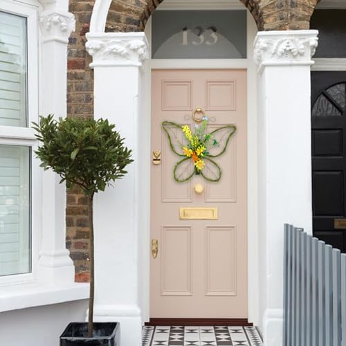 idyllic Butterfly Shaped Wreath with Pastel Berries and Floral Spring Artificial Wreaths for Front Door Decor - Image 6