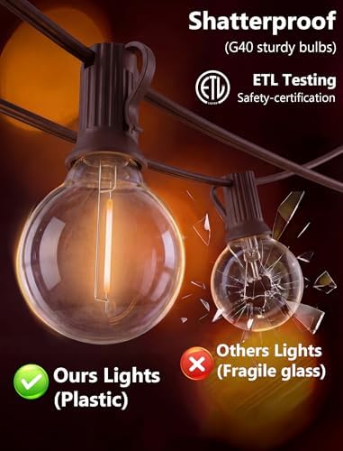 25FT LED G40 Outdoor String Lights with 25 Shatterproof Bulbs, Brown Wire - Image 6
