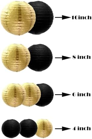 ZOOYOO 10pcs Paper Lanterns,Black Gold Round Hanging Paper Lanterns Decorations for Graduation,Anniversary,New Year,Farewell,Retirement,Birthday Party,Graden Decor - Image 2