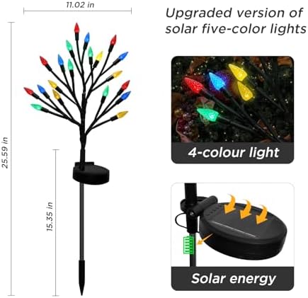 Christmas Outside Decorations Solar Pathway Lights-2PACK 40LED Multicolor C6 Strawberry Lights Xmas Decor,Outdoor Solar Christmas Lights for Garden Yard Path Party Decor - Image 7