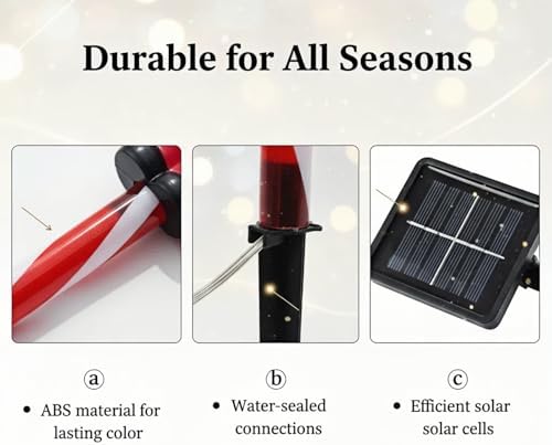 Solar Christmas Pathway Lights - 5 Designs (Star, Snowflake, Santa, Bell), Auto On/Off, Waterproof Warm White LED Color Stake Lights for Garden Yard Holiday Party Décor (Combination) - Image 5