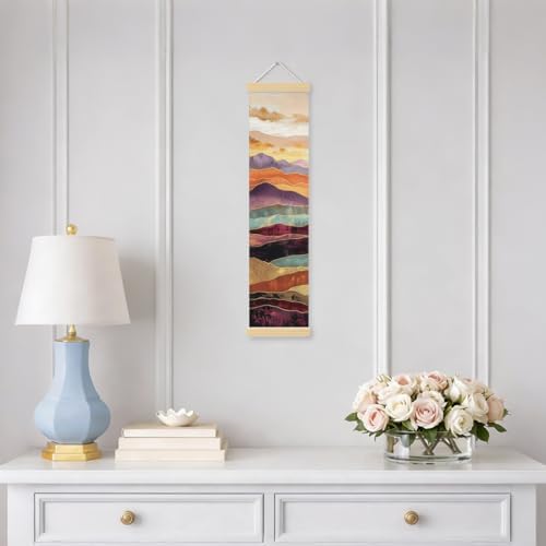 Abstract Mountain Porch Decor Banner, 31.5 x 7.8 Inch Canvas Hanging Banner with Wooden Rods, Colorful Landscape Wall Accent for Entryway, Living Room, Patio, Indoor Outdoor Display - Image 5