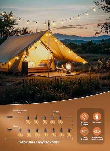 Brightown Outdoor String Lights, 209FT G40 LED IP65 Waterproof Patio Lights - Image 4