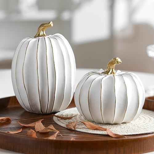 AOMOONOA Fall Pumpkin Decor,White and Gold Thanksgiving Decorative Pumpkin by AOMOONOA