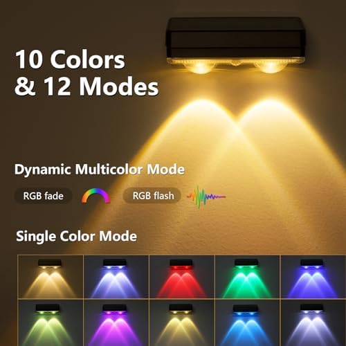 VOLISUN Solar Fence Lights Outdoor 12 Pack, 50Lumen RGB Color Changing - Image 3