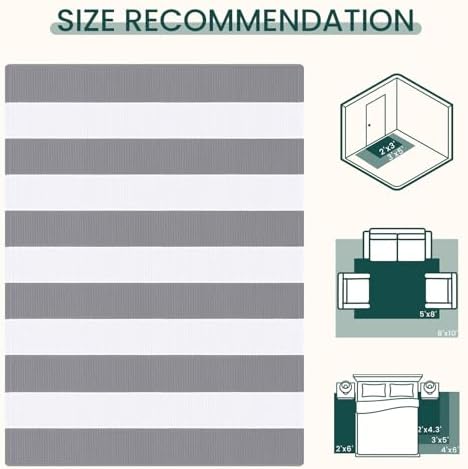 KOZYFLY Striped Rug 3x5 ft Cotton Woven Front Door Rugs, Gray and White - Image 3