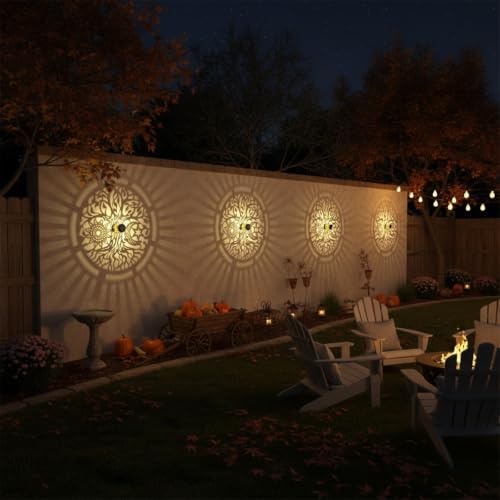 gardencave 4 Pack Solar Fence Lights Metal Solar Powered Outdoor Wall Deck Step Lights Tree Theme Waterproof Fence Light for Garden Post Patio Backyard Yard Decor (Tree, 4 Pack) - Image 5
