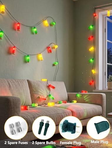 Multicolor Shotgun Shell String Lights Plug in, 8.5Ft Outdoor Christmas Decorations Lights with 10 LED 3D Bullets Lights, Hanging Novelty Bullets Shell Light for Outdoor Patio Garden Backyard Party - Image 5