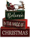 Moucuny 4 Pcs Christmas Table Decoration Plaid Santa Sleigh Stacked Wooden Sign Decor Rustic Christmas Tiered Tray Decor Santa Claus Elk Block Sign Gift Farmhouse Xmas Centerpiece for Home Kitchen by Moucuny