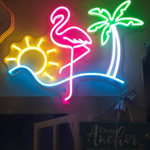 Dimmable Summer Neon Sign Powered by USB,Acrylic Pink Flamingo Green Palm Tree Neon Art Light Sea Beach Light up Decor,Personalized Neon Light for Girls Room Sea Hotel Beach Pool Party(15.7x11Inch) - Image 4