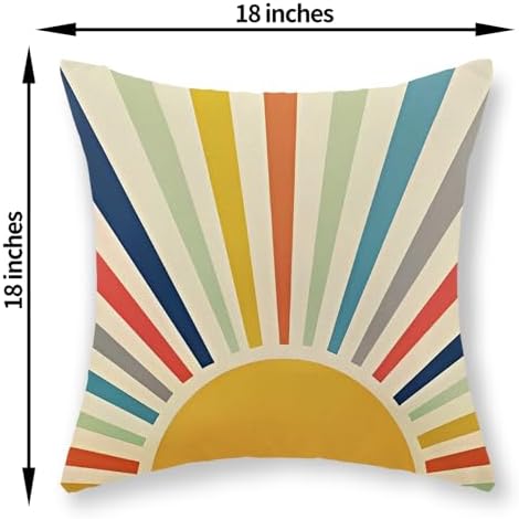 Summer Pillow Covers 18x18 Inch Set of 2 Outdoor Boho Rainbow Sun Throw Pillows Colorful Stripes Decorative Pillow Cases Linen Yellow Sunshine Cushion Covers Decor for Couch Sofa Bed Decor - Image 2