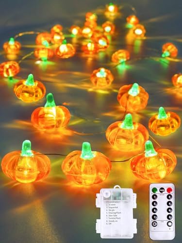 Fall Decor 10FT 3D Pumpkin Fairy Lights Battery Operated With Remote Orange by EXF