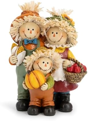 Hodao Fall Scarecrow Family Figurine, Autumn Harvest Thanksgiving Decor by Hodao