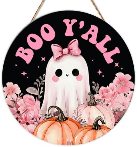 Pink Halloween Decor Halloween Ghost Door Sign Boo Y'all Hanging Sign by Unknown