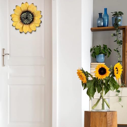 YEAHOME Sunflower Wall Decor - 9 inch Metal Flower Wall Art Decorations, Sunflower Yard Garden Decor Hanging for Kitchen, Bathroom, Bedroom, Set of 3 Handmade Gift for Home, Indoor or Outdoor - Image 6