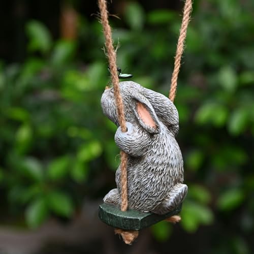 OwMell Garden Rabbit Statue, Swing Bunny Butterfly Hanging Outdoor Decor - Image 5