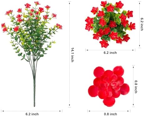 HyeFlora 20 Bundles Artificial Fake Outdoor Plants Flowers for Spring Decoration, UV Resistant Realistic Red Plastic Flowers Faux Plant Monkey Grass for Planter Home Garden Porch Patio Window Box - Image 4